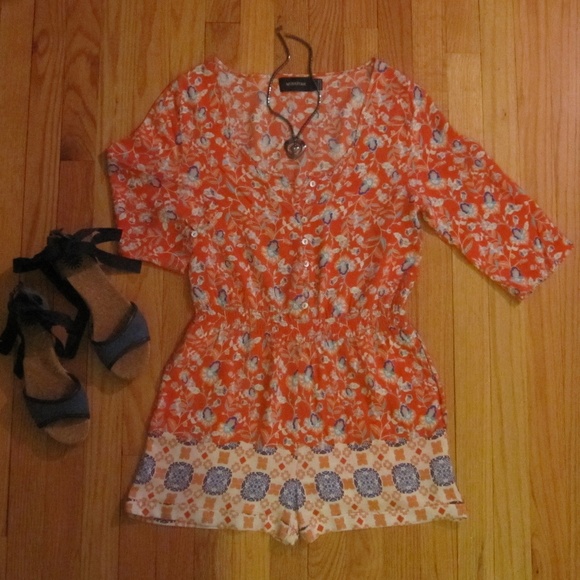 MINKPINK Neighbourhood Orange Floral Romper - Picture 4 of 8